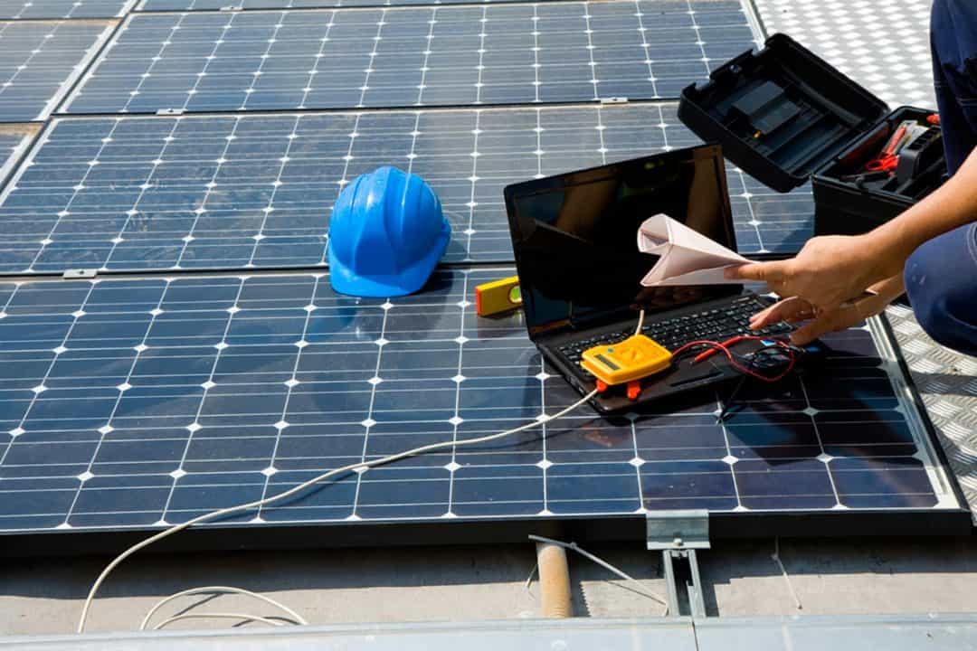 Man Busy in Solar Panel Installation